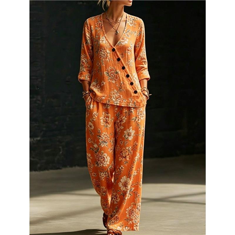 European and American Summer New Blue and White Tie-dye Gradual Change Diagonal Shirt Wide-leg Pants Two-piece Set Women's Casual Long-sleeved Suit
