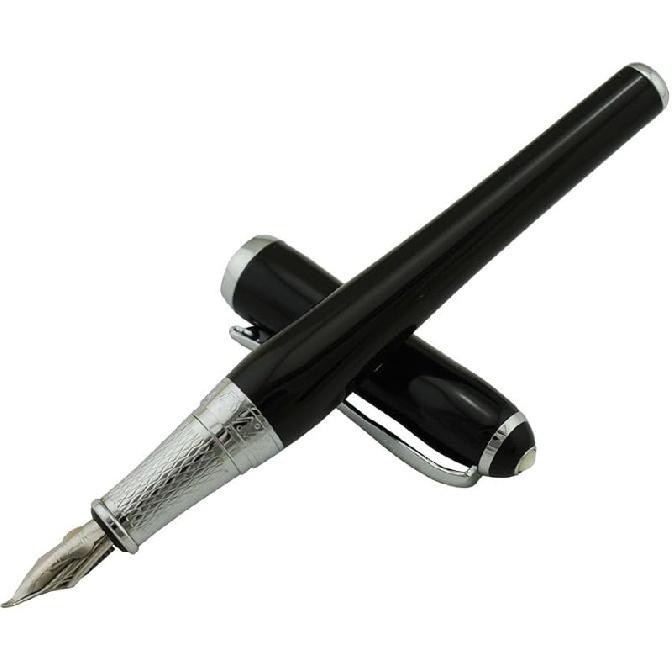 Duke Fude Nib Fountain Pen Medium to Broad Nature Mother Pearl on Cap with Pen Pouch sketching Art Drawing Signature Calligraphy Pen Case Set Black Fude Pen