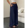 New Women's Casual Solid Color Textured Fabric Knotted Waist Slanted Pocket Wide Leg Pants