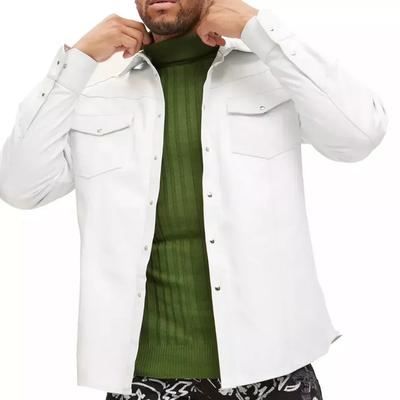 Genuine Soft Lambskin Motorcycle Handmade Shirt New Men's White Leather Shirt