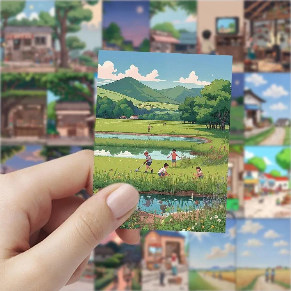 60PCS Cartoon The Beautiful Scenery of My Hometown During Childhood Graffiti Stickers for Bicycle Hand Account Pencil Case