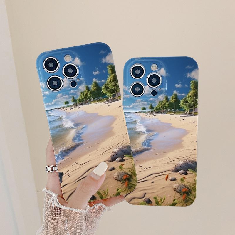 Summer Blue Sky Beach Full Pack Film Phone Case Hard Case for IPhone15pro for Apple Phone Case Ins Style