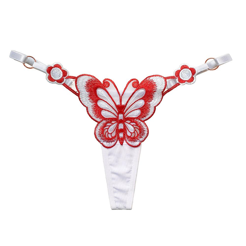 Butterfly Element Thong Women's Sense of Hot Perspective Embroidery Adjustable Low Waist Temptation Tied Panties Women