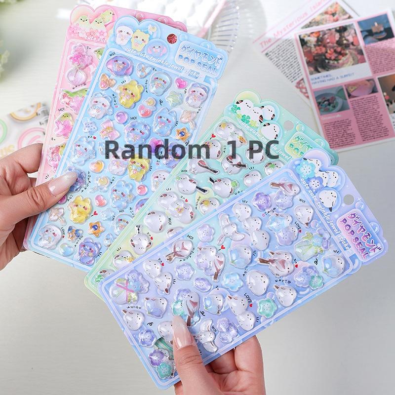 4Pcs/Set Shiny Crystal Decorative Stickers Cute Animal Flower Embellishments For Journal Diy Phone Case