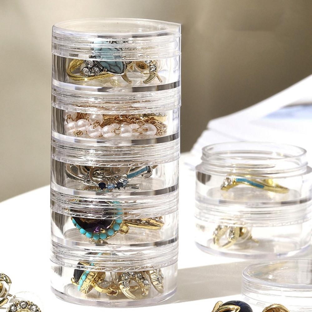 Plastic Round Stackable with Cover for Bracelet Earrings Makeup Organizer Face Cream Box Jewelry Storage Box Eye Cream Box