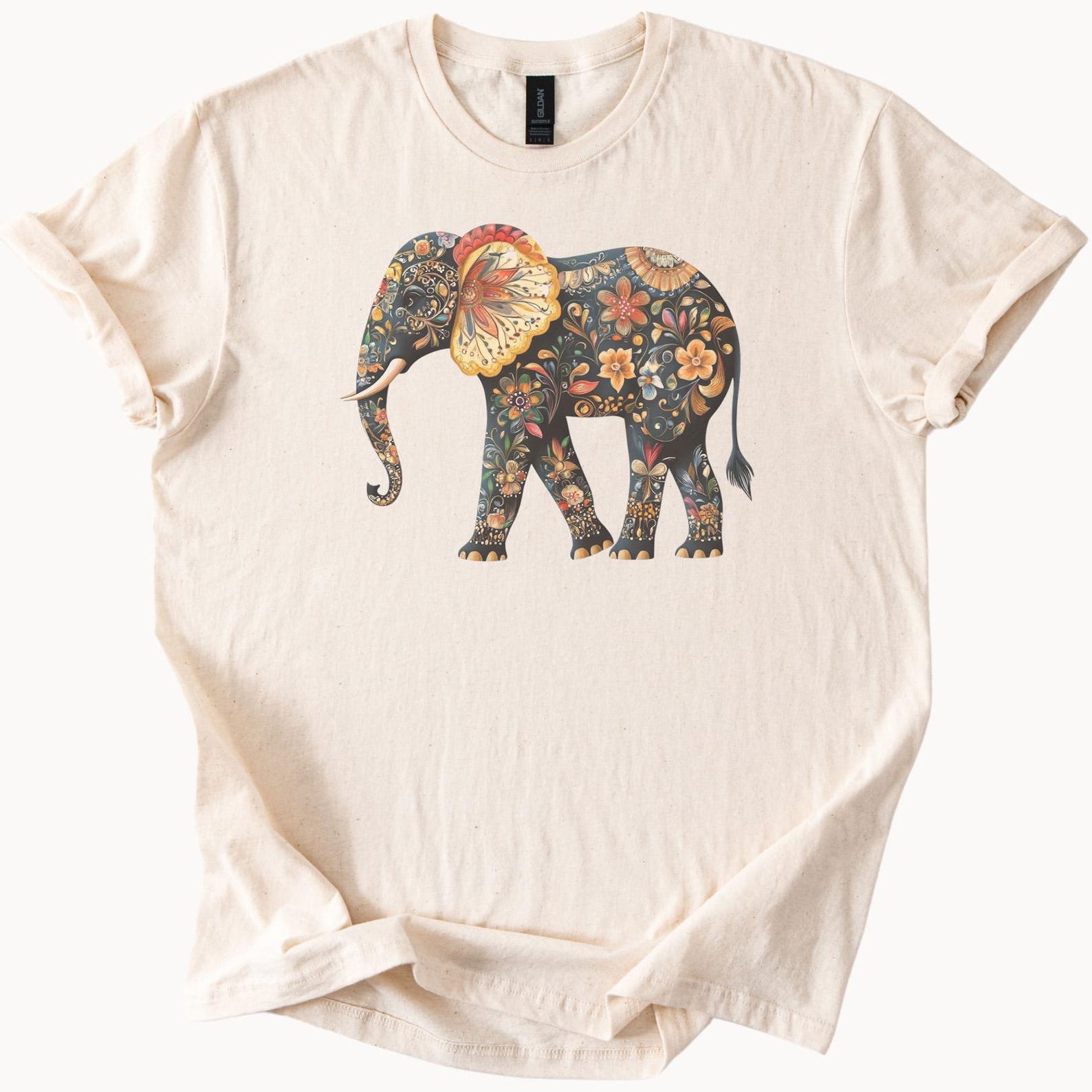 Floral Elephant Shirt Artistic Graphic Tee Flower Pattern Animal Lover Apparel Wild Jungle Safari Elephant T Shirt Unique Colorful Design 100