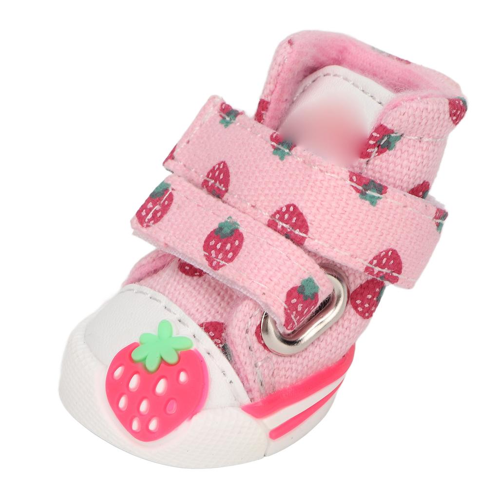 Hundesko Sklisikre Pustende Canvas Søte Jordbær Hundestøvler for Små Hunder Teddy Bichon