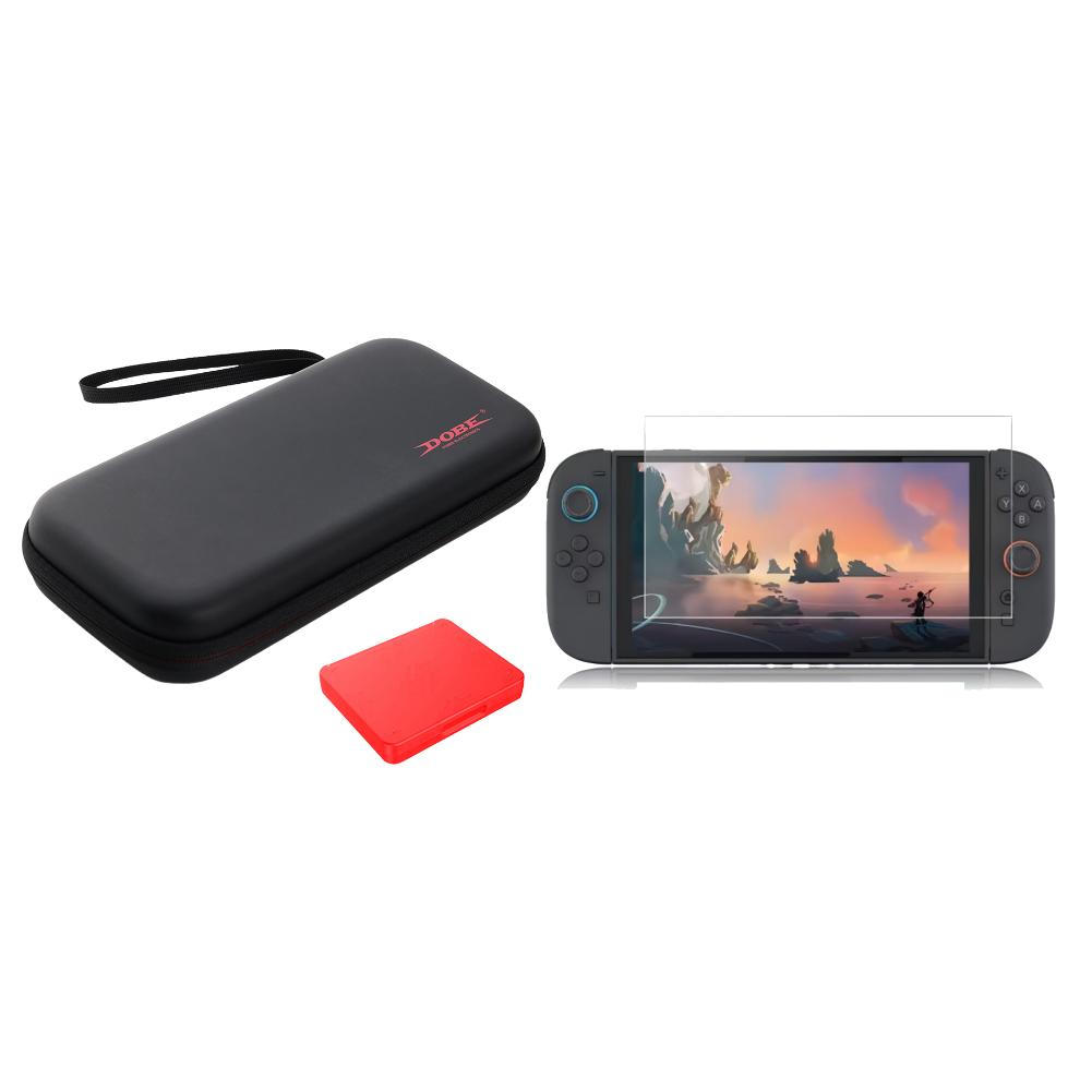 Game Console Storage Case with 2Pcs Tempered Glass Screen Protector Film Anti-Scratch Portable Travel Organiser Bag for Switch 2