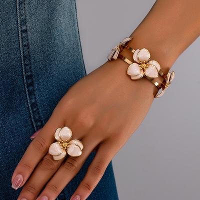 Elegant Blomarmband Ringset