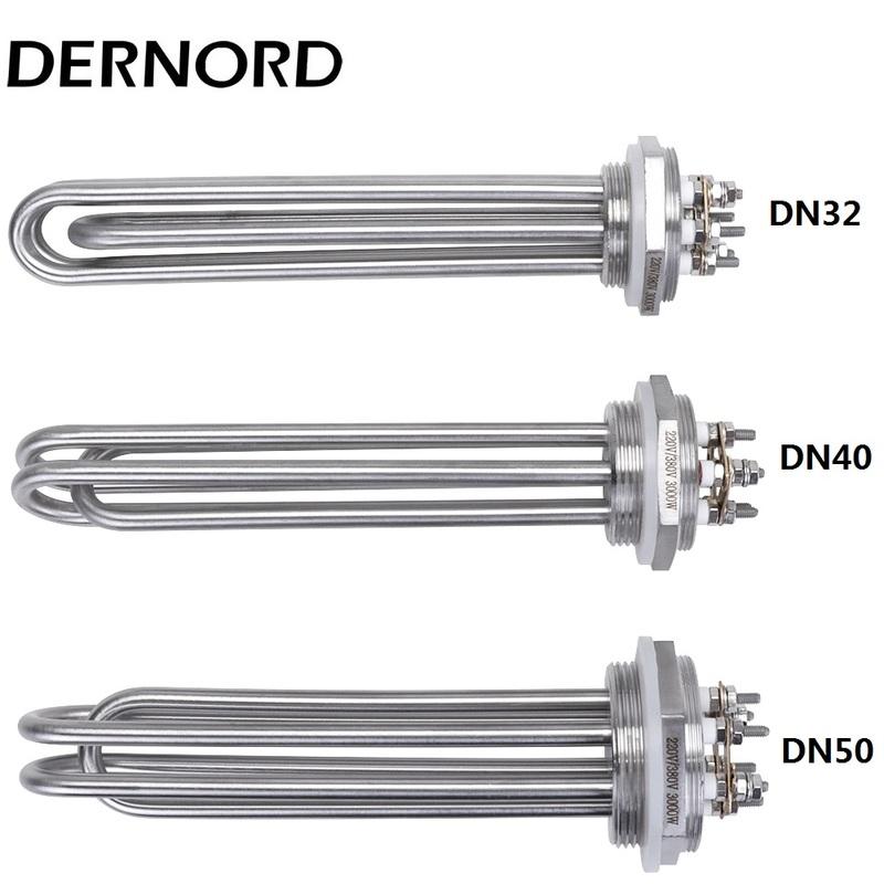 DERNORD Water Heating Element DN32/DN40/DN50 Electric Tubular Water Heater 3KW/4.5KW/6KW/9KW/12KW SUS304 3kw 210mm