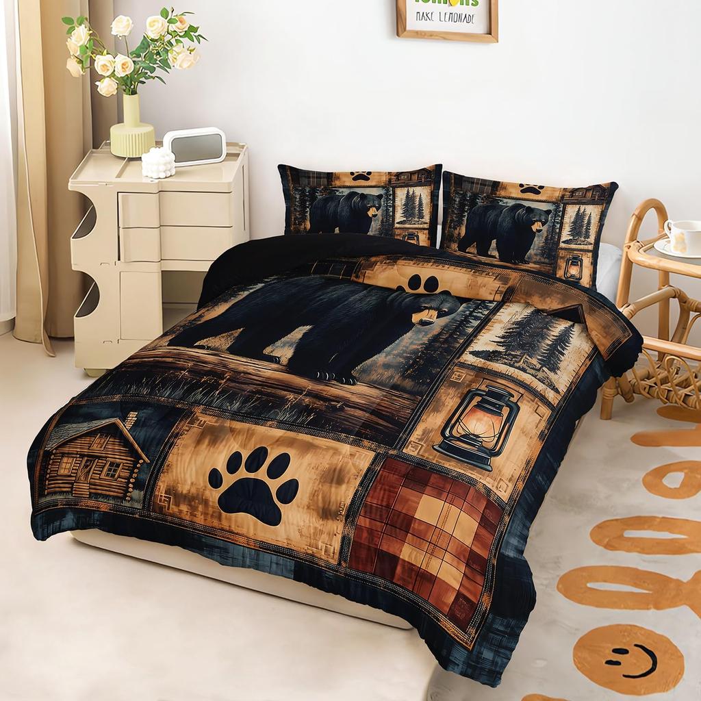 Black Bear Comforter Set Queen SizeRustic Bear Bedding Set for Kids Boys Girls3-Piece Wildlife Themed Hunting +2 Pillowcases