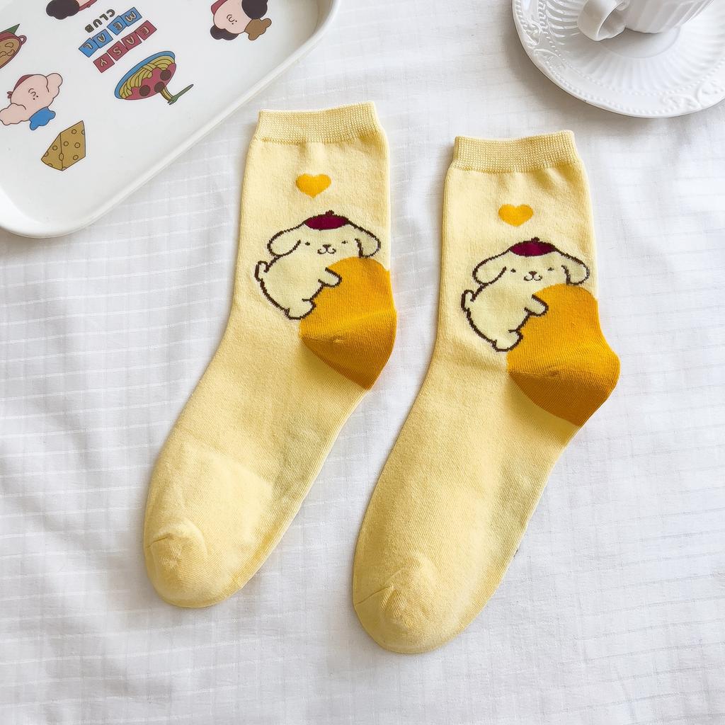 Sanrio Mymelody Cinnamoroll Pom Pom Purin Středně dlouhé ponožky Ins Prodyšné Minimální design Volnočasové Sportovní ponožky Dárky pro dívky Krásné