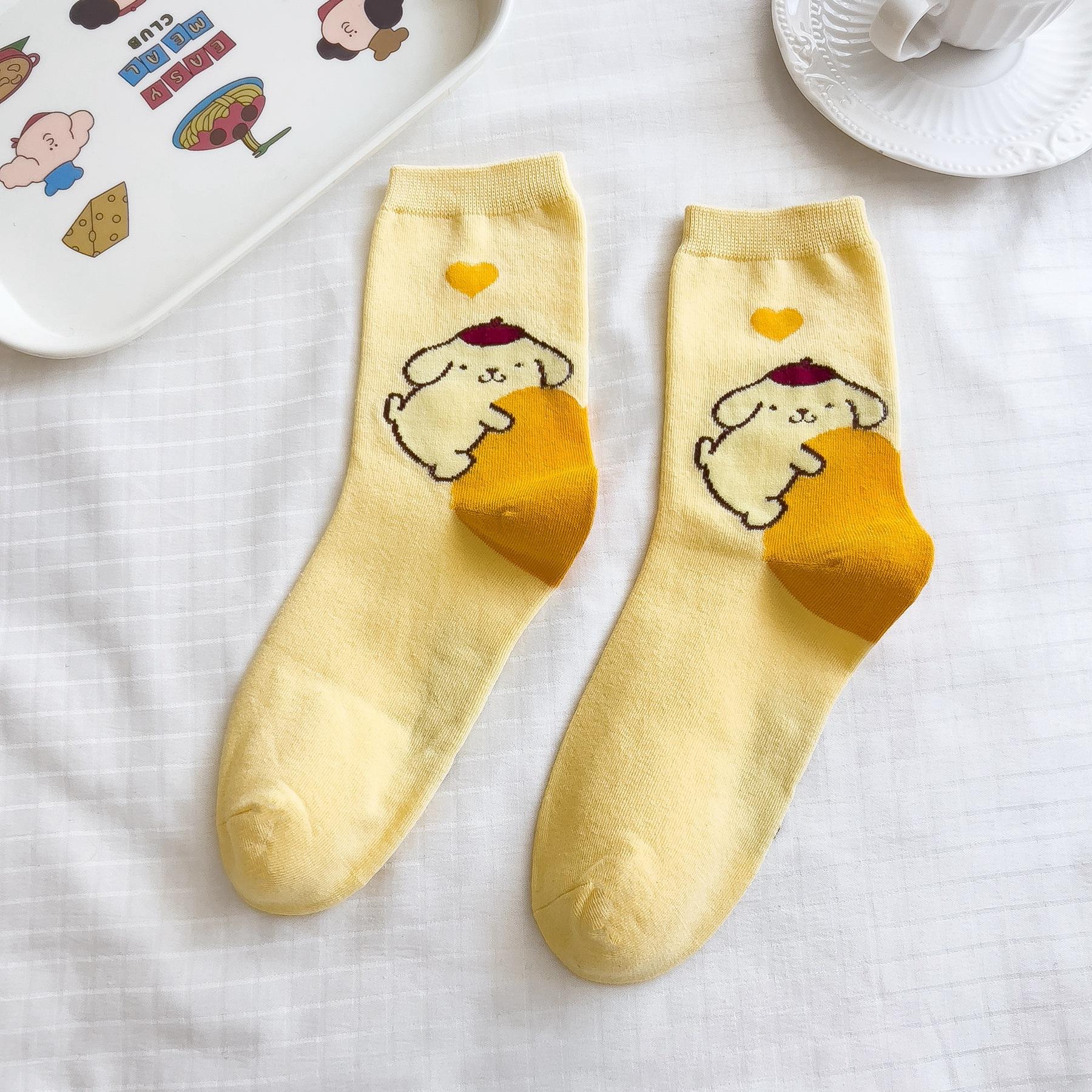 

Sanrio Mymelody Cinnamoroll Pom Pom Purin Носки средней длины Инс Дышащие Минималистичный дизайн Повседневные спортивные носки Подарки для девочек Милые 34-40size