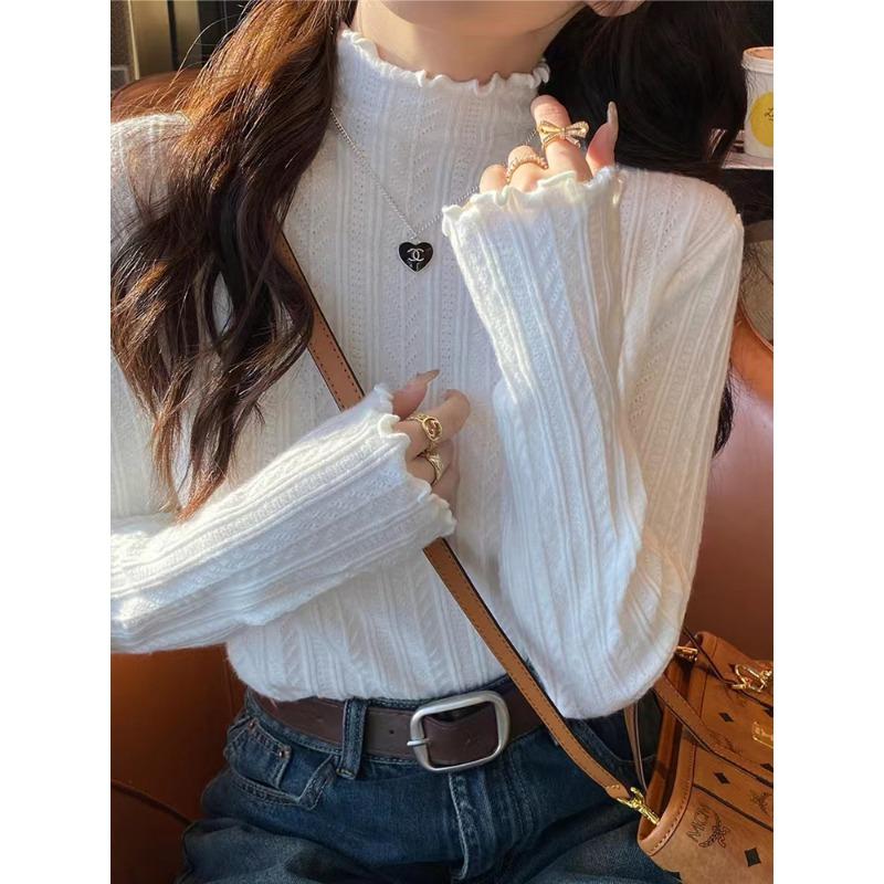 Autumn and Winter Women's Wooden Ear Bottoming Sweater, Fashionable New Half-high Collar Women's Long-sleeved Thick Sweater 2618#