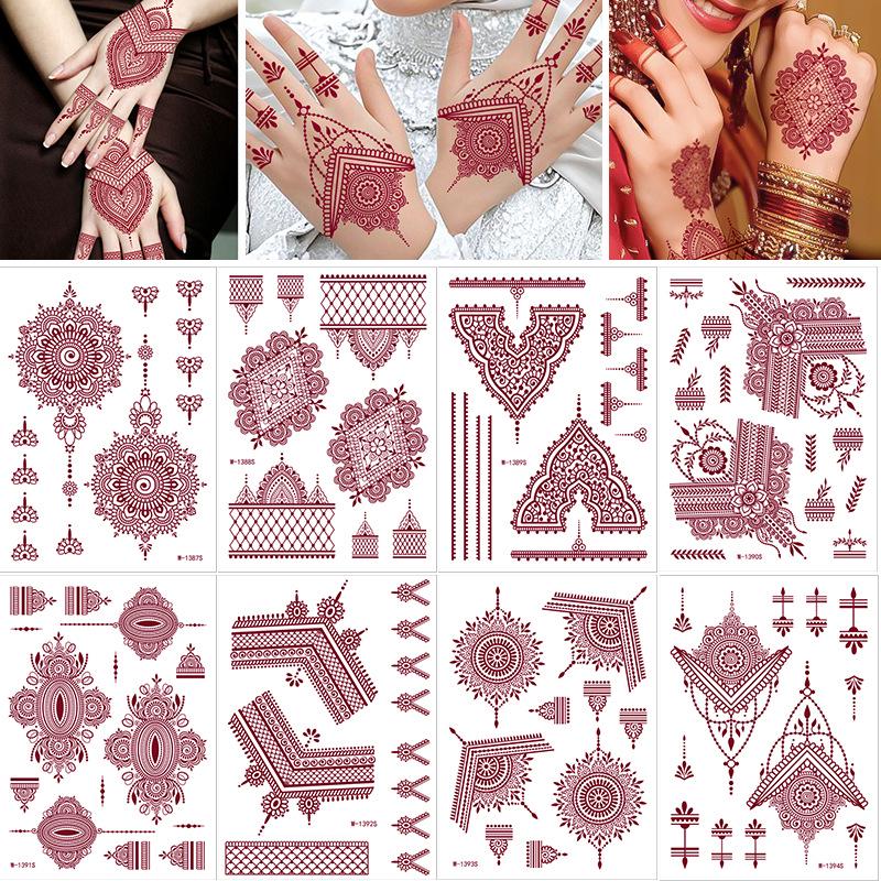Lace Tattoo Sticker: Brown-Red Henna-Inspired Temporary Tattoo