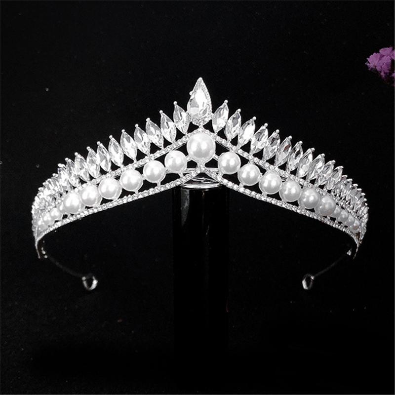 Fashion Rhinestone Pearls Crown Headband Gorgeous Tiaras And Crowns Wedding Head Ornaments Bridal Hair Jewelry Accessories