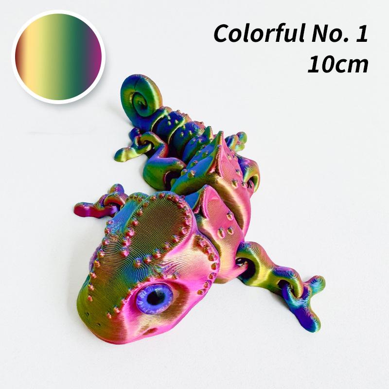 10/14CM 3D Printed Chameleon Figurine Joint Movable Chameleon Model with Simulation Eyes Gradient Color Chameleon Toy Gifts Kids