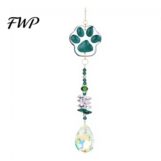 Colorful Crystal Suncatcher Cat Paw Wind Chimes, Suncatchers for Windows Hanging, K9 Chime Prism Rainbow Maker Indoor Outdoor Home Garden Decor Window зелёный