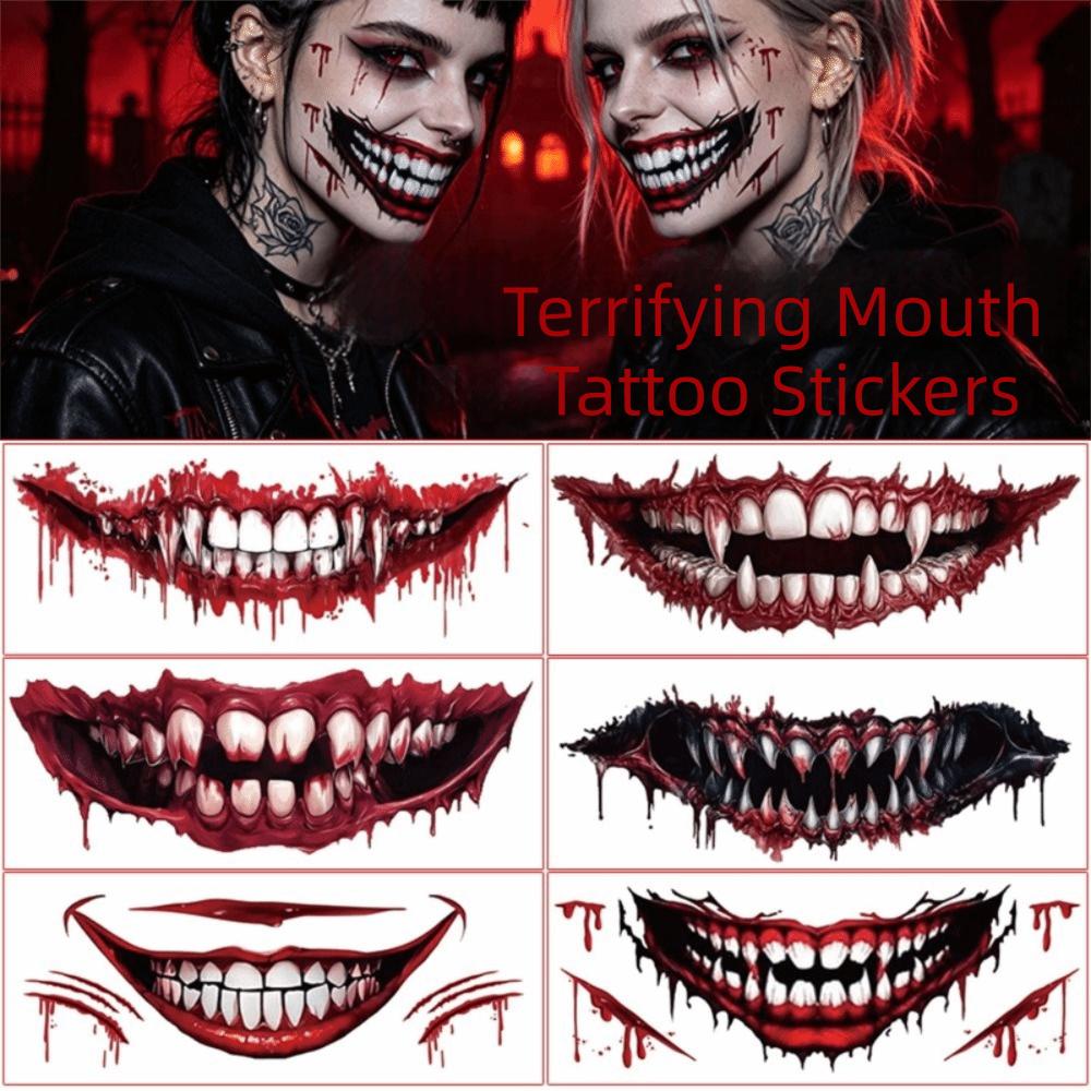 DIY Big Mouth Tattoo Sticker Fake Temporary Scar Stickers Realistic Mouth Stickers Women Men