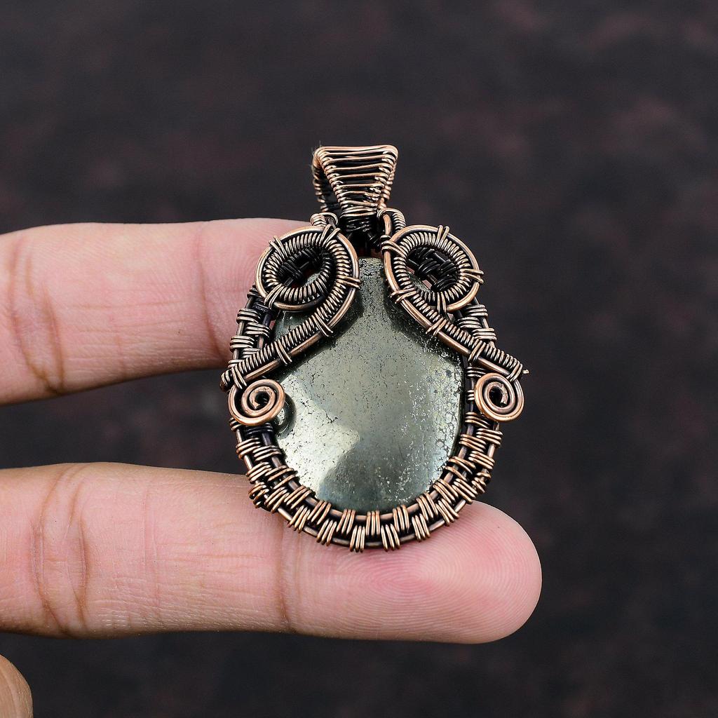 Pyrit Edelstein Anhänger Kupferdraht gewickelter Anhänger Handgefertigter Anhänger Pyrit Schmuck Bestes Design Anhänger Geschenk für Freund Kupferdraht Schmuck