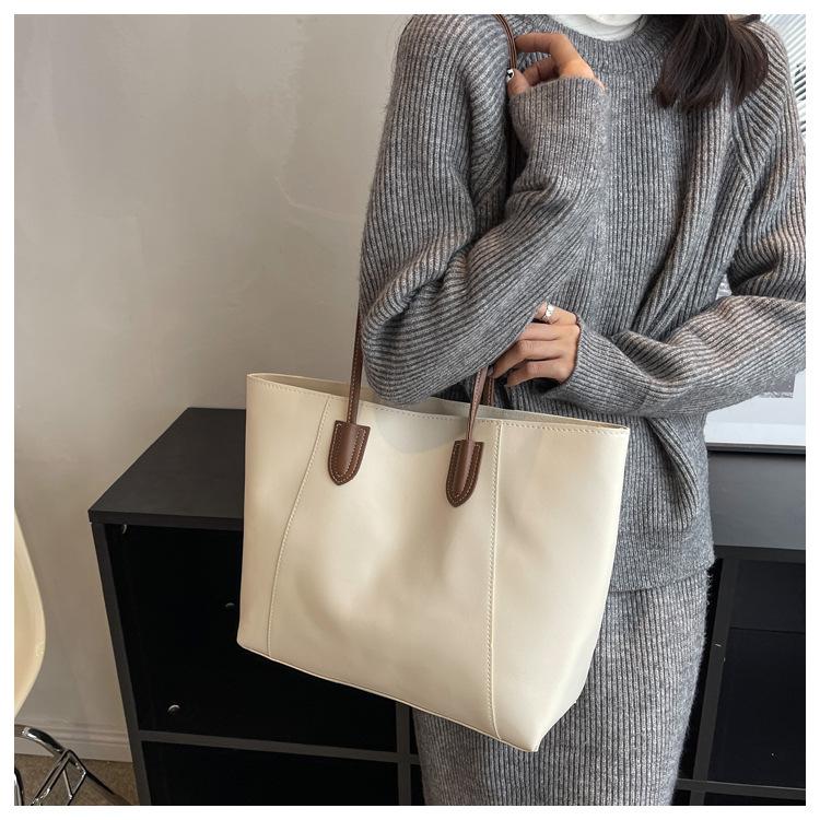 Retro Large Capacity Faux Leather Tote Bag for Women, Vintage Style Work Shoulder Handbag, Street Chic Commuter Purse