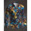 Men's Long Sleeved Shirt, Lapel Shirt, Men's 3D Printed Color Splash Casual Long Sleeved Fashionable Printed Shirt