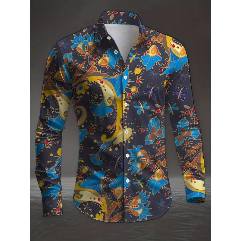 Men's Long Sleeved Shirt, Lapel Shirt, Men's 3D Printed Color Splash Casual Long Sleeved Fashionable Printed Shirt
