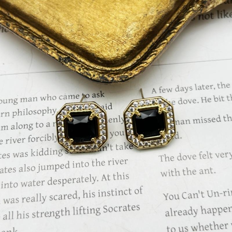 

Vintage 925 Silver Needle Square Brass Full Set With Zircon Earrings Tassel Commuter Style Fresh Sweet чёрный