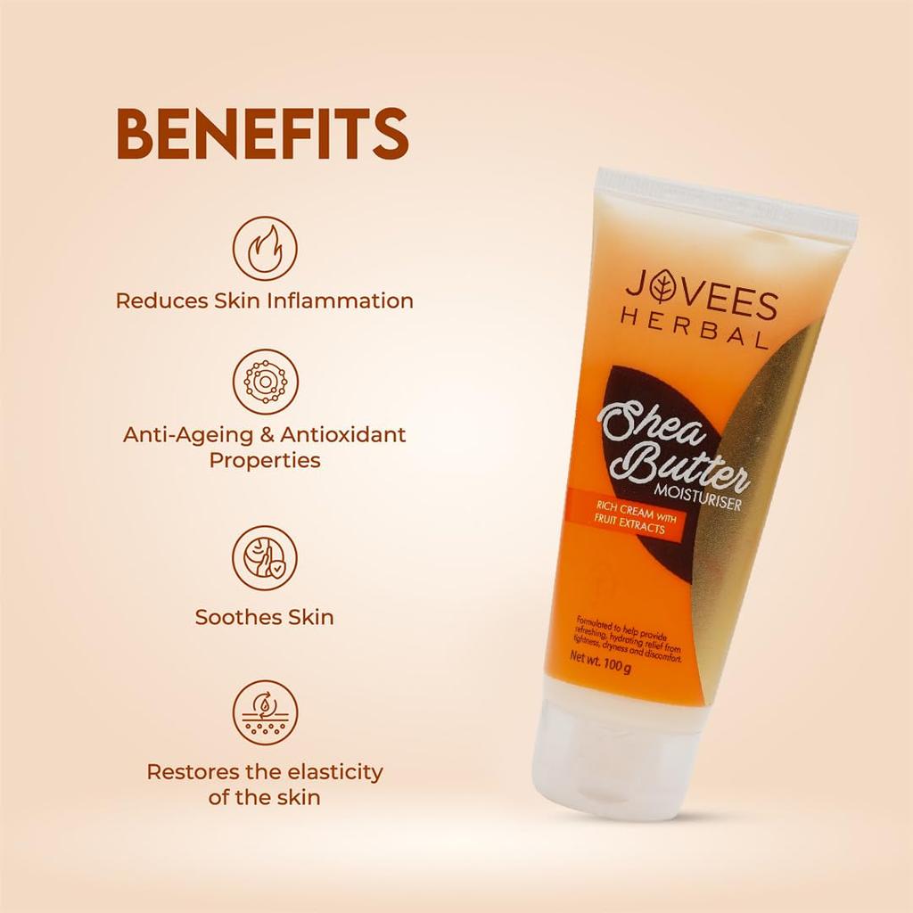 Jovees Herbal Shea Butter Moisturiser With Fruit Extracts Deeply Hydrates Repairs Skin Barrier 100g Pack Of 1
