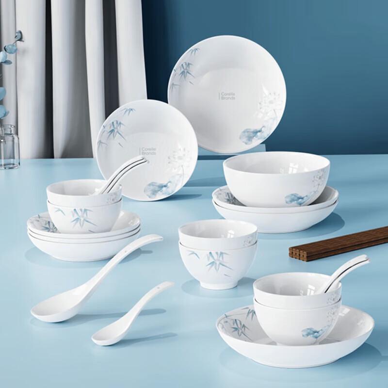CORELLE BRANDS Bamboo Dew Lotus Wind 28-Piece Dinnerware Set