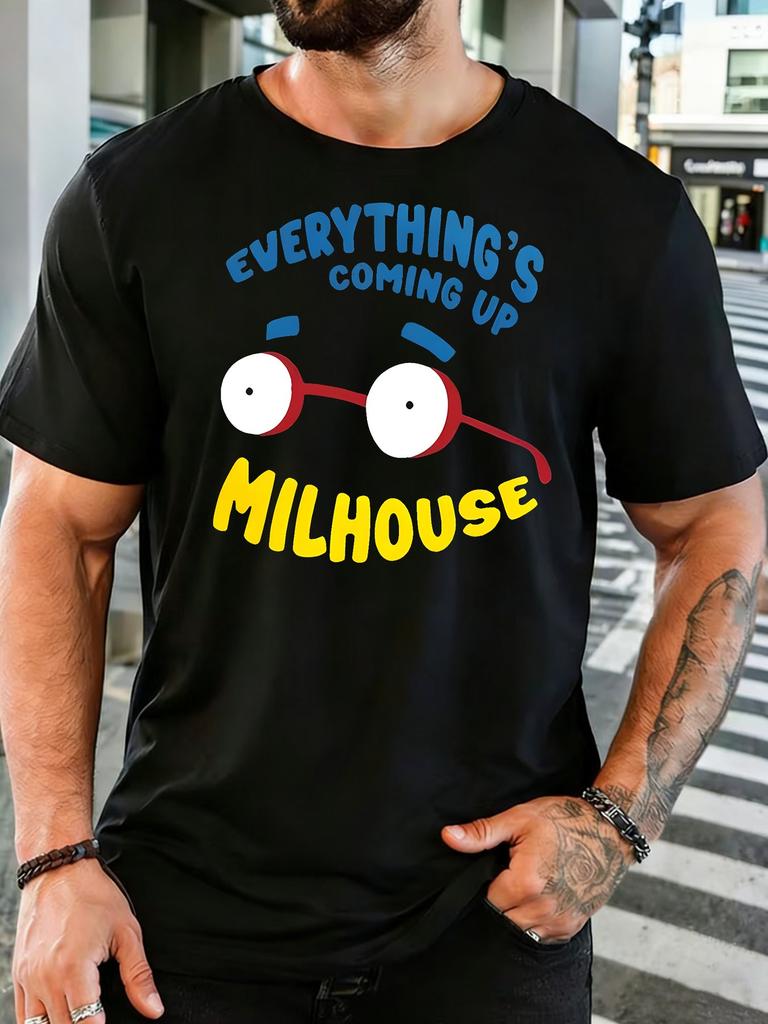 Retro Animated Milhouse Slogan Face Art Print Unisexs Light Cotton Short Sleeve Loose Fit Nostalgic Cartoon Casual Daily T Shirt
