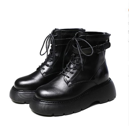 

Fashion AIYUQI Women Booties Genuine Leather 2025 Winter New Platform Ankle Boots Women Retro Fleece Round-toe Fashion Boots Women 40 чёрный