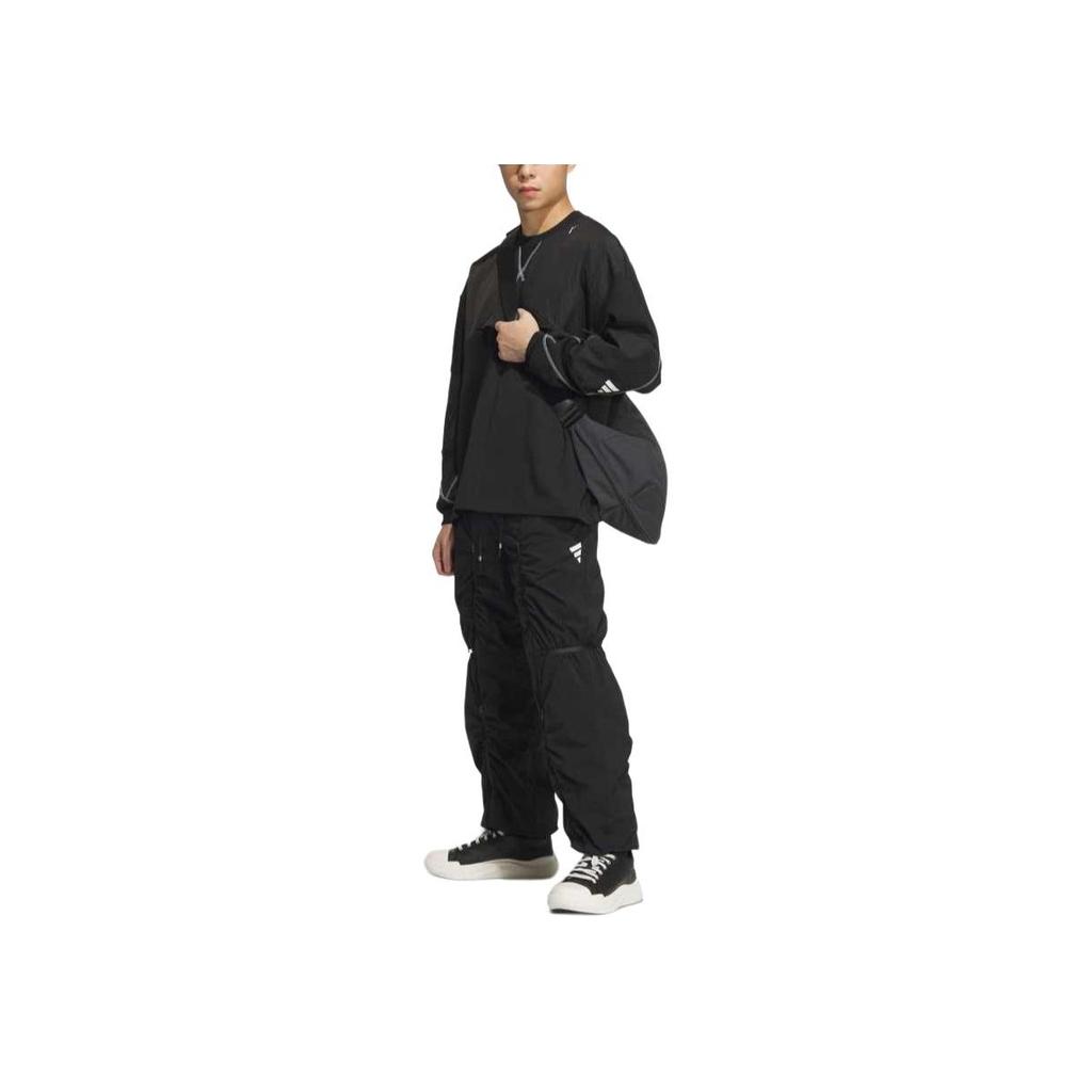 Adidas SS25 Lifestyle Series Minimalist Brand Logo Loose Woven Sports Casual Pants Unisex Pants Black Bright-White JM8642