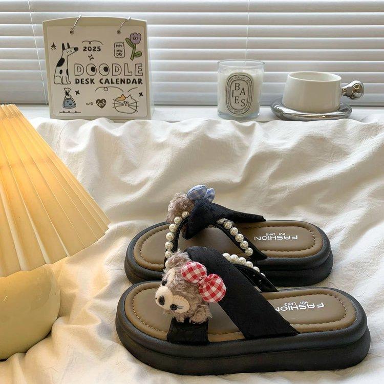 

Интернет-знаменитость супер огонь милые крутые тапочки женские летние 2025 новые маффин толстая подошва высокое чувство открытый носок жемчужные сандалии 40 чёрный