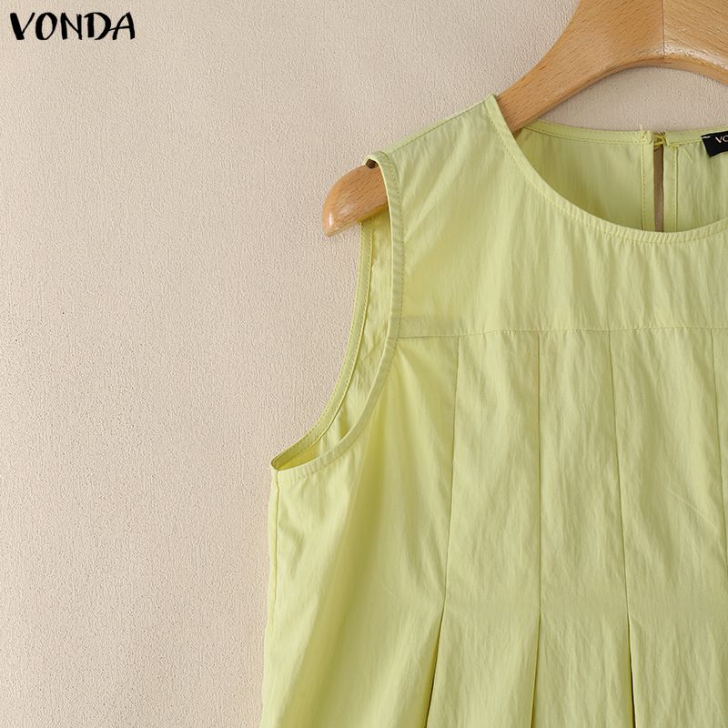 VONDA Women Summer Sleeveless Splicing Hem Ruffled Casual Tank Tops