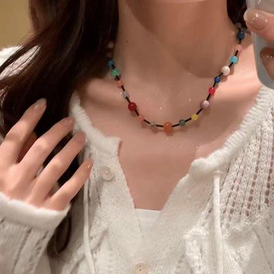 Collana Clavicola Hot Girl di Nicchia con Perline a Splice Colori Estivi Dopamina