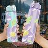 1PC Soft Pastel Purple Floral Leaf Print 750ml Color Plastic Sports Water Bottle Leakproof Flip Straw Lid Suitable for Sports Office Home Use