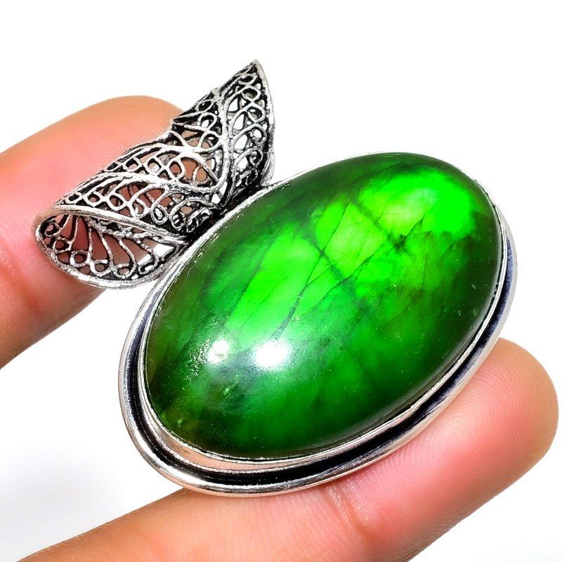 

Зеленый лабрадорит, драгоценный камень 925, посеребренный кулон ручной работы, 1,32 дюйма 1.32 зелёный