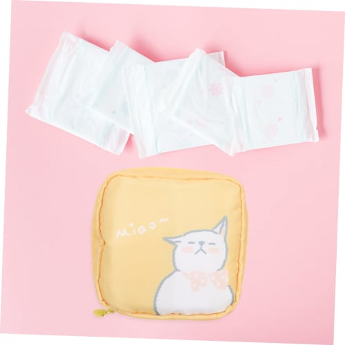 Healeved 2-Pack Portable Sanitary Pad Storage Bag, Cute Cat and Strawberry Print, Large Capacity, Waterproof, Convenient Sanitary Pouch for Women and