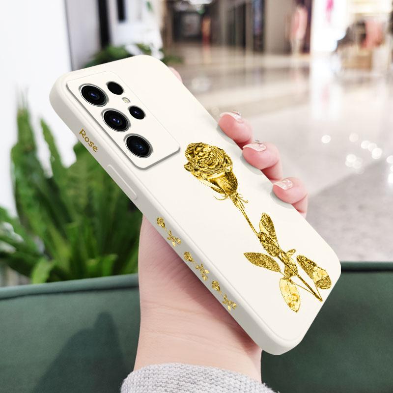 

Golden Rose Phone Case For Samsung Galaxy S25 S24 S23 S22 S21 S20 Ultra Plus FE Note 20 Ultra 10 Plus Cover Galaxy S25 Plus