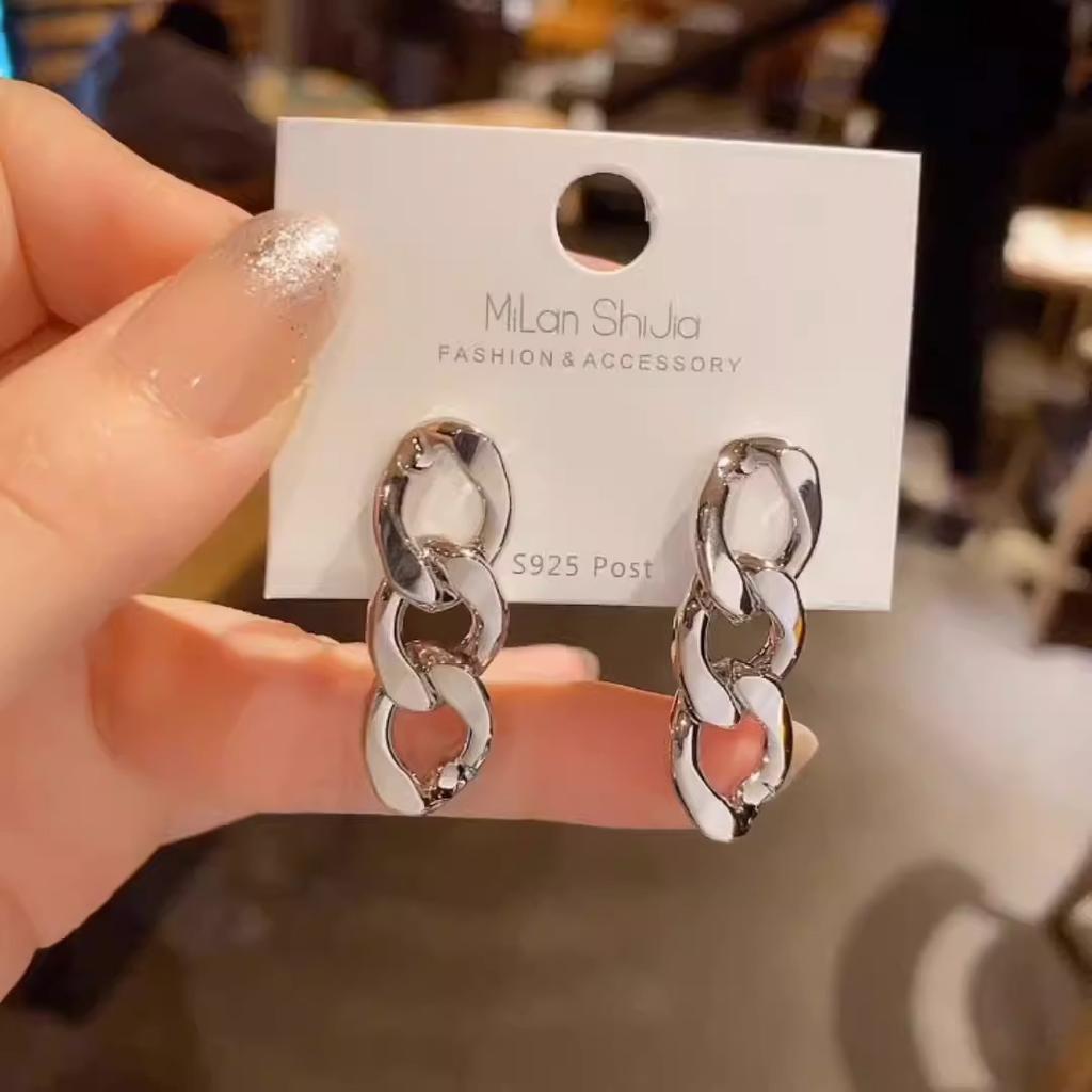 Personalized earrings stainless steel chain stud earrings hip hop European and American ear jewelry women