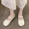 Spring New Flat Shoes for Women Round Head Shallow Mouth Fold Metal Buckle Line with Soft Sole Non-slip Single Shoes
