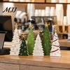 Hand Painted Holiday Table Decor 6Pcs Wooden Christmas Tree Tabletop Set, Rustic Star Topped Retro Seasonal Mantel Decorations Mini Figurines,