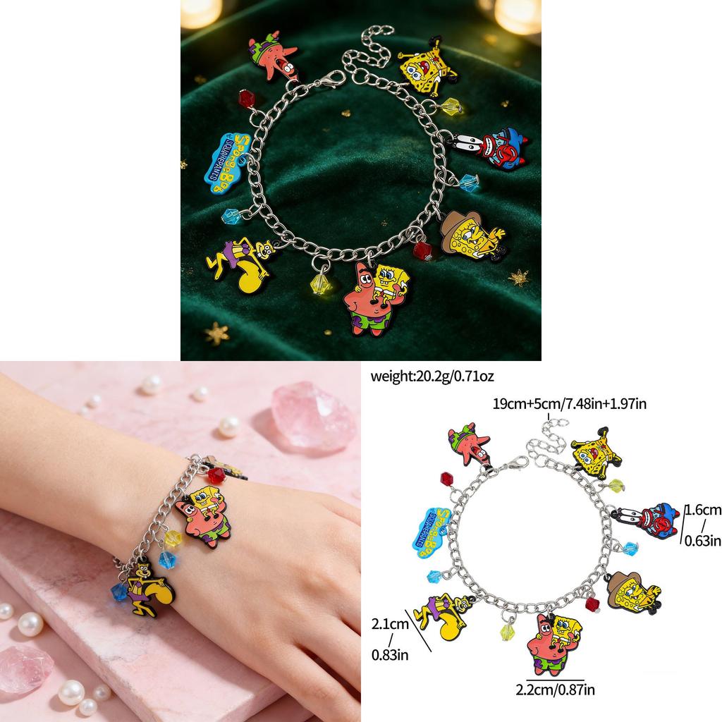 Spongebob Cartoon Charm Bracelet With Zinc Alloy Pendant For Unisex Fashion Accessory