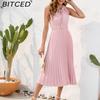 BITCED High-Waisted Pleated Fringe Dress with Tie Detail Sleeveless Summer Dress Casual Vacation Travel Dress