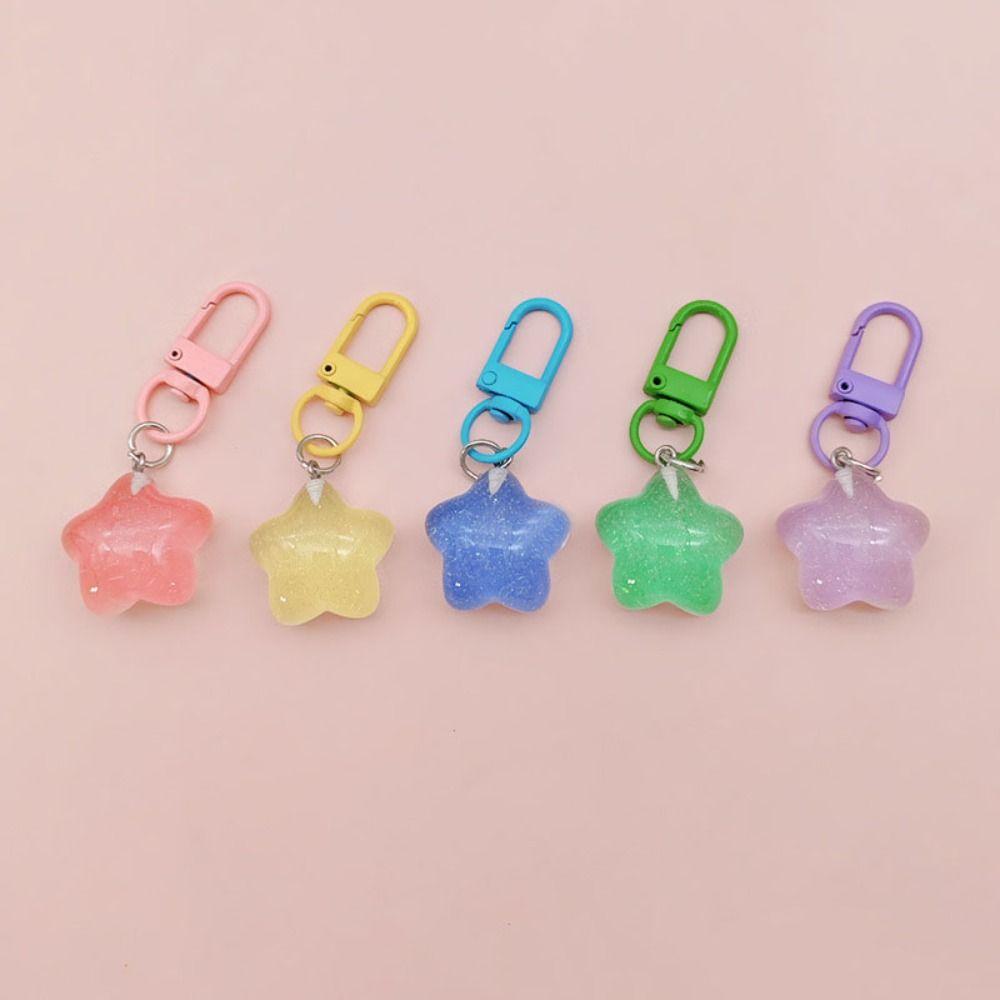 5pcs Noctilucent Chubby Star Keychain Pentagram Backpack Pendant  Home Decoration