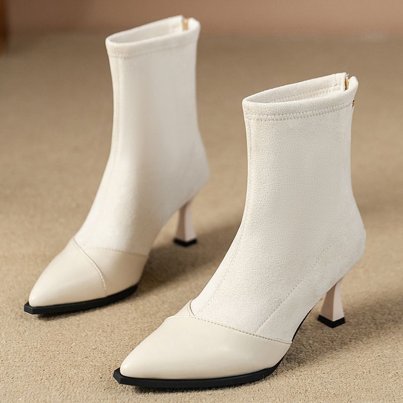 Fashion pointed short boots women's autumn and winter 2025 new thin heel high heels elastic thin boots Korean small ankle boots