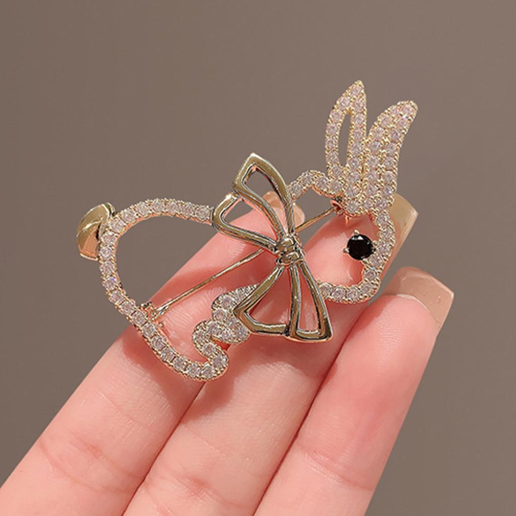 Zircon-encrusted Crystal Bowknot Cute Rabbit All-matched Brooch Fashion Temperament Corsage Pin Clothing Accessory