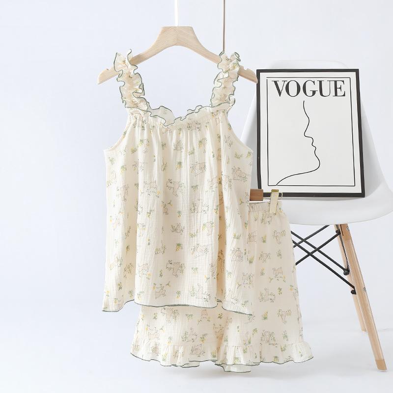 Summer sweet pajamas suspenders short-sleeved shorts summer women's thin loose and wearable loungewear suit