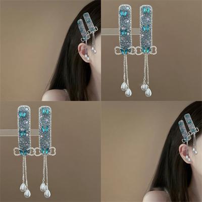 Blue Bow Pearl Tassel Hairpin Side High Sense Fashion Exquisite BB Clip Versatile Hair Accessories